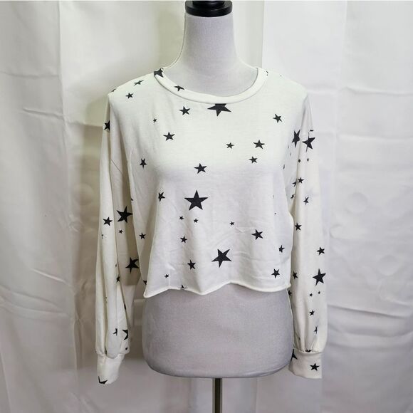 Le Lis White Star Long Sleeve Cropped Top Size Small - Picture 1 of 7
